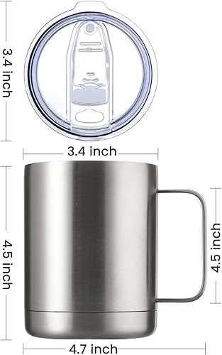 Miniatura 4 de MEWAY Taza de café de 12 onzas con asa, paquete de 8 vasos de viaje aislados de acero inoxidable con tapa deslizante, taza de campamento al vacío de