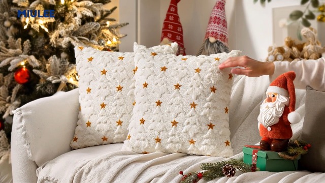 well dressed home christmas pillows MIULEE Pillow Covers 18x18 Inch Set of 2, Dark Green Christmas Tree Plush Faux Fur Pillowcases Soft Decorative Throw Pillow Cases for Couch Sofa Living Room Winter Xmas Holiday decorative christmas pillows