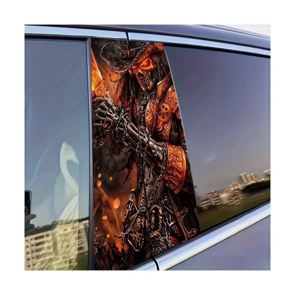 Dabhuoc One Color Car Parts 2Pcs Car Center Column Decal Skeleton Pirate Glossy Protective Polyethylene Film