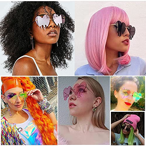LASPOR Melting Heart Sunglasses for Women Men Rimless Love Dripping Party Glasses Gold Metal Frameless Tear Drop Eyewear4