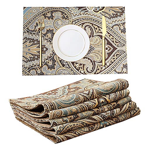 Image of Placemats for Dining Table Set of 12, Heat Resistant and Antiskid Table Mats Washable, Printed Place Mat for Home Kitchen Table Decor (45x30 CM) Coffee