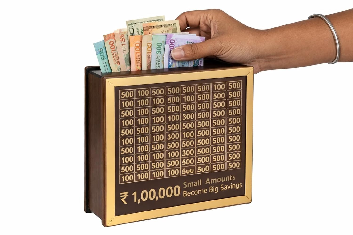 Money Saving Box for Kids and Adults | Wooden Money Bank with Lock | Big Size Piggy Bank 2 Lakh Target | 1 Lakh Saving Box with Numbers | Undiyal Hundi Pig (Wood) 4