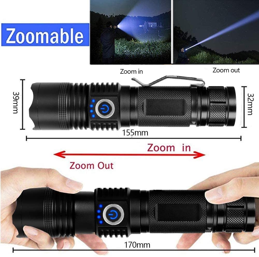 Akumulatorowa latarka, XHP P70 Super Bright High Lumens, 6 trybów, wyświetlacz mocy, wodoodporne, ręczne latarki z regulacją ostrości