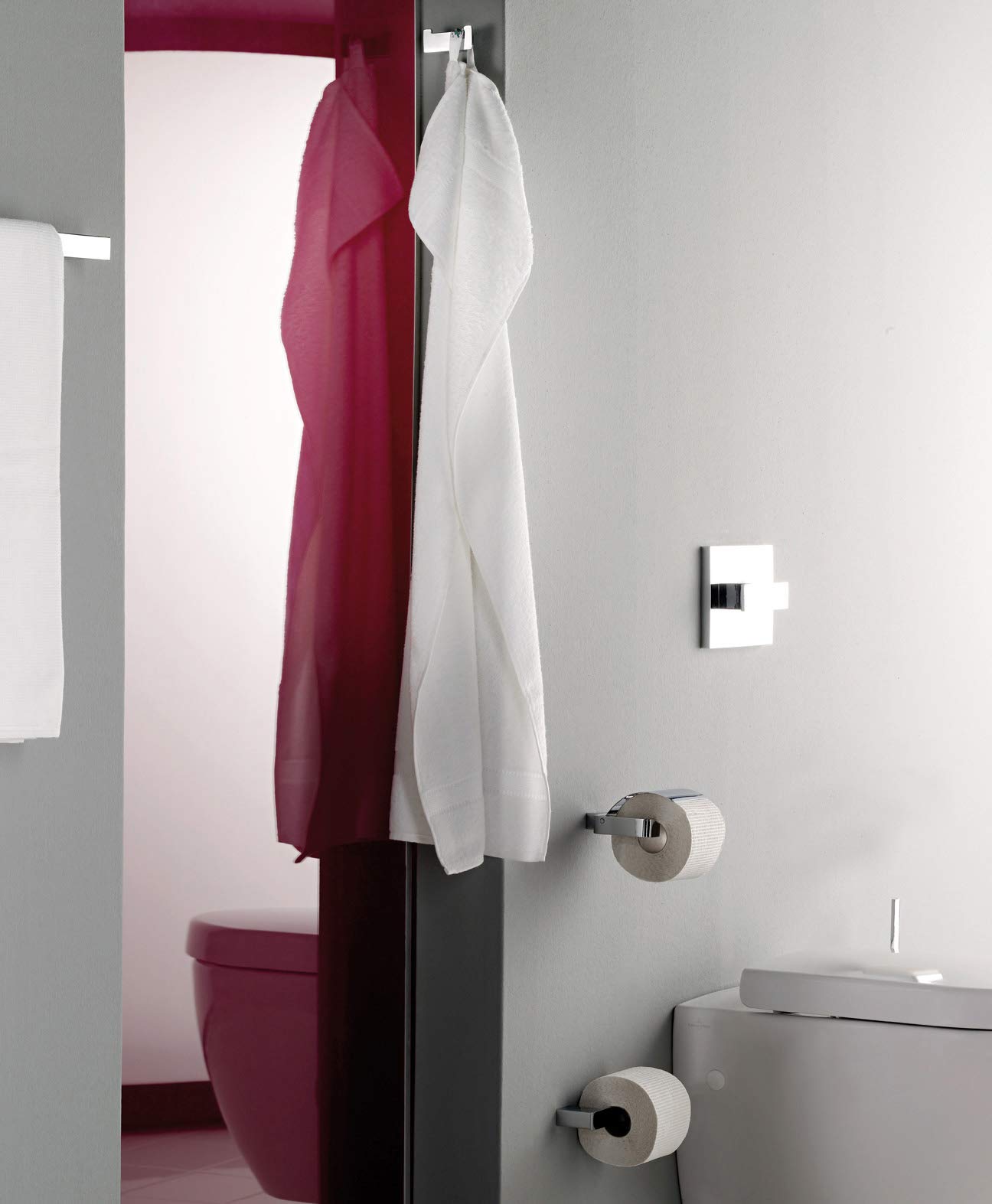 Set Bagno 3 Pezzi Emco LOFT: Porta Carta Igienica, Scopino WC E Doppio Gancio Asciugamani - Design Cromato Lucido