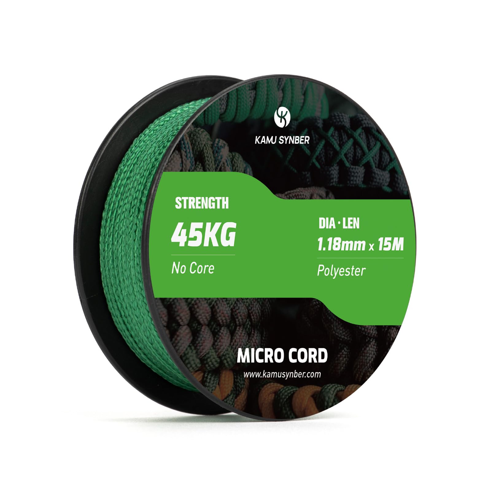 Kamu Synber Micro Cord 1.18mm Paracord Braided Rope 15m Spool for Bracelet, Crafting, Jewelry Making, Key Chains | Support 45kg | Kelly Green