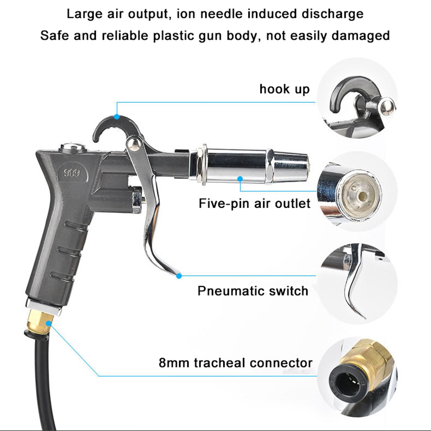 Pistola Ad Aria Compressa Antistatica Pneumatica, Pistola Ad Aria Ionizzante a Testa Singola Da 10 M/s Con Generatore Ad Alta Tensione Da 4,6 KV, 0,2-0,8 MPa, Mini Pistola a Spruzzo Per Polvere