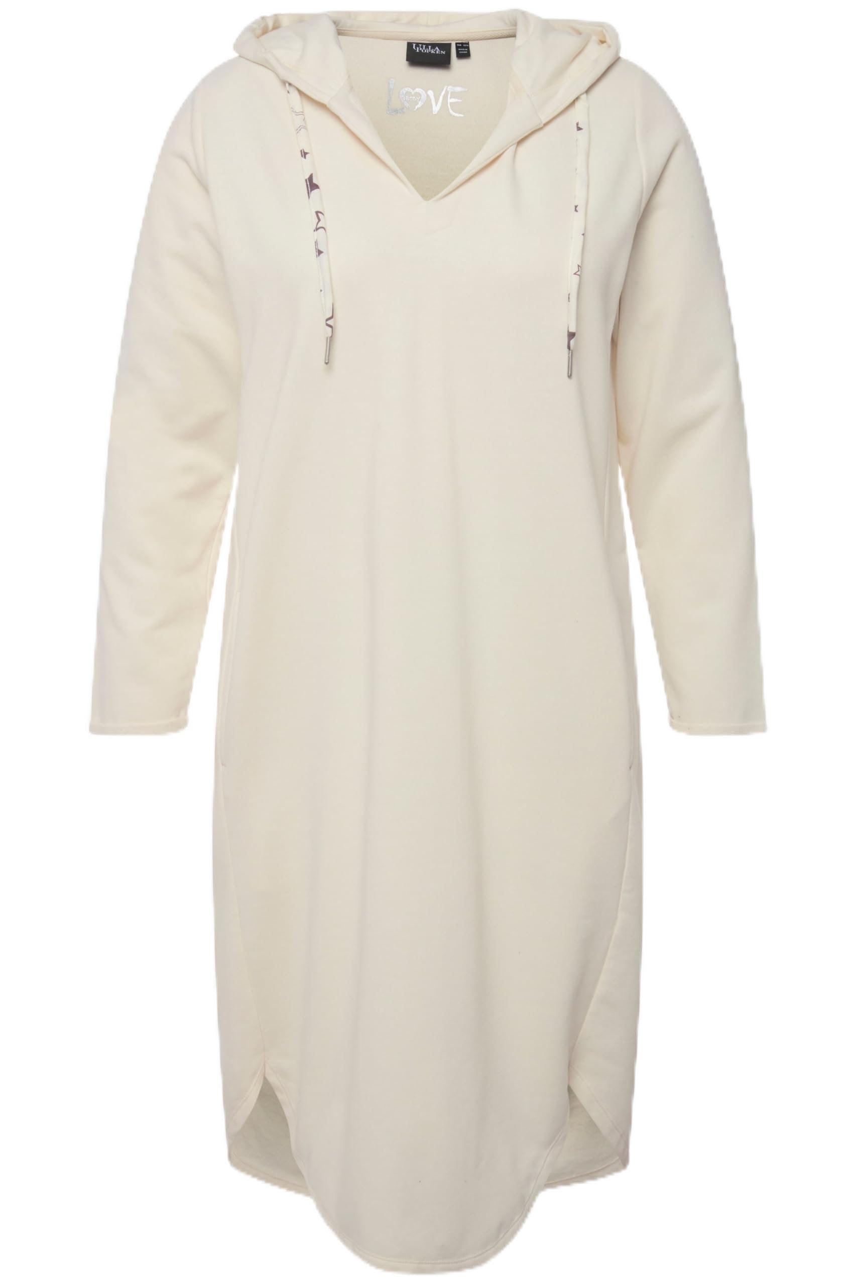 Ulla Popken Damen große Größen Übergrößen Plus Size Loungewear-Kleid, kuschelweich, Kapuze, Langarm 821725