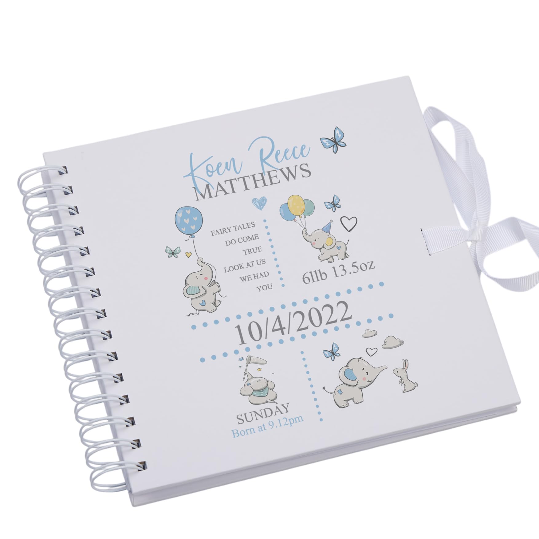 Ukgiftstoreonline Men's White Personalised Baby Boy Elephants Design Scrapbook Photo Album