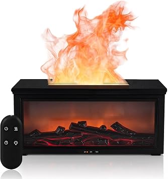 Fireplace Aroma Oil Compatible Humidifier Bonfire Humidifier Volcano Ultrasonic Aroma Diffuser with Remote Control and Auto Shut-off Timer, Perfect for Bedroom, Home Office, Yoga Black