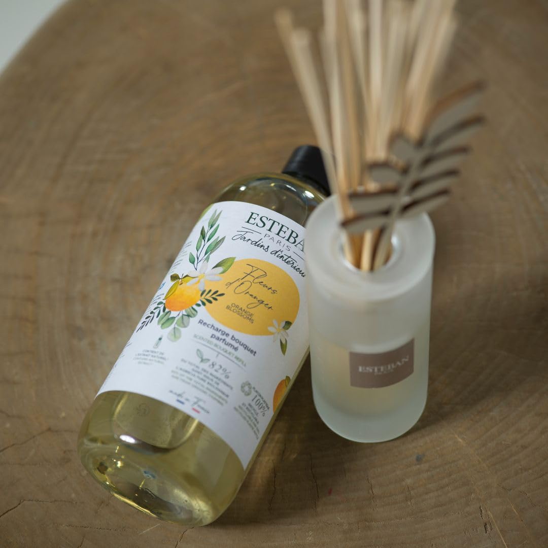 Esteban - Raumduft Nachfüller 500 ml - Raumduft Nachfüllflasche - Duftstäbchen Nachfüller für Duftbouquet, 2-6 Monate, Pflanzlicher Alkohol, Recycelte Flasche - Orangenblüten