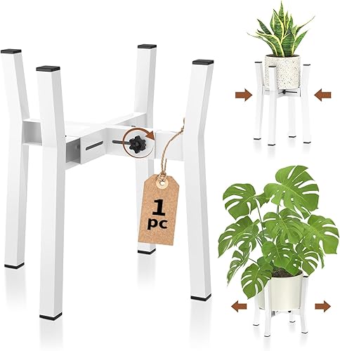 LASZOLA Soporte Ajustable Blanco para Plantas para Maceteros Grandes Individuales de Exterior e Interior, Soporte de Suelo de Metal Resistente para