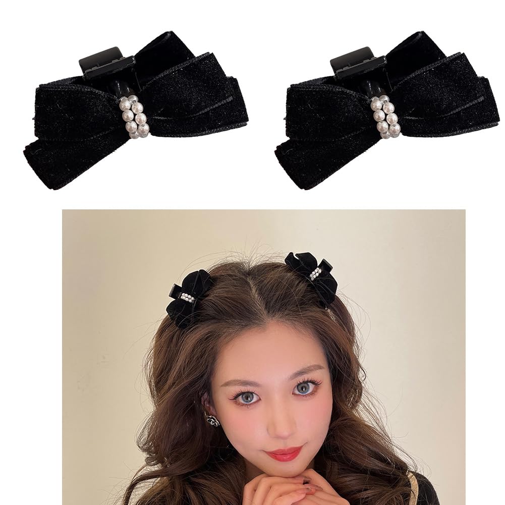 Small Velvet Hair Bow Claw Clips for Women Girls Pearl