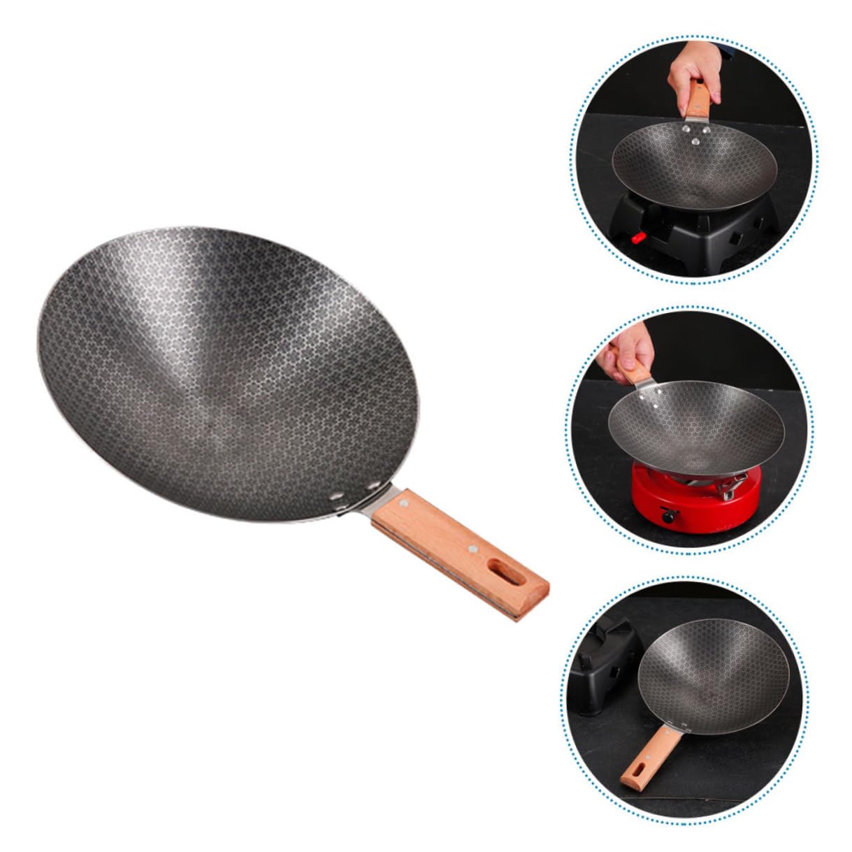Wok da Esterno Rotondo in Ferro e Legno Stile Giapponese | Superficie Liscia, Pulizia Rapida, Design Semplice e Linee Fluide, per Hotel e Uso Outdoor