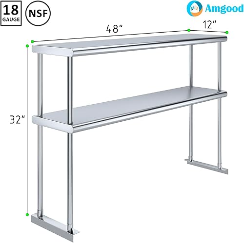 Miniatura 3 de AmGood Estante doble de acero inoxidable NSF - Muchos (48" de largo x 12" de profundidad)