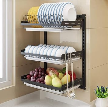 Stainless Steel Dish Rack Free Punch Wall Hanging Kitchen Racks Dish Storage Rack Storage Box Drain RackA40.2 * 28.5 * 55.5cm