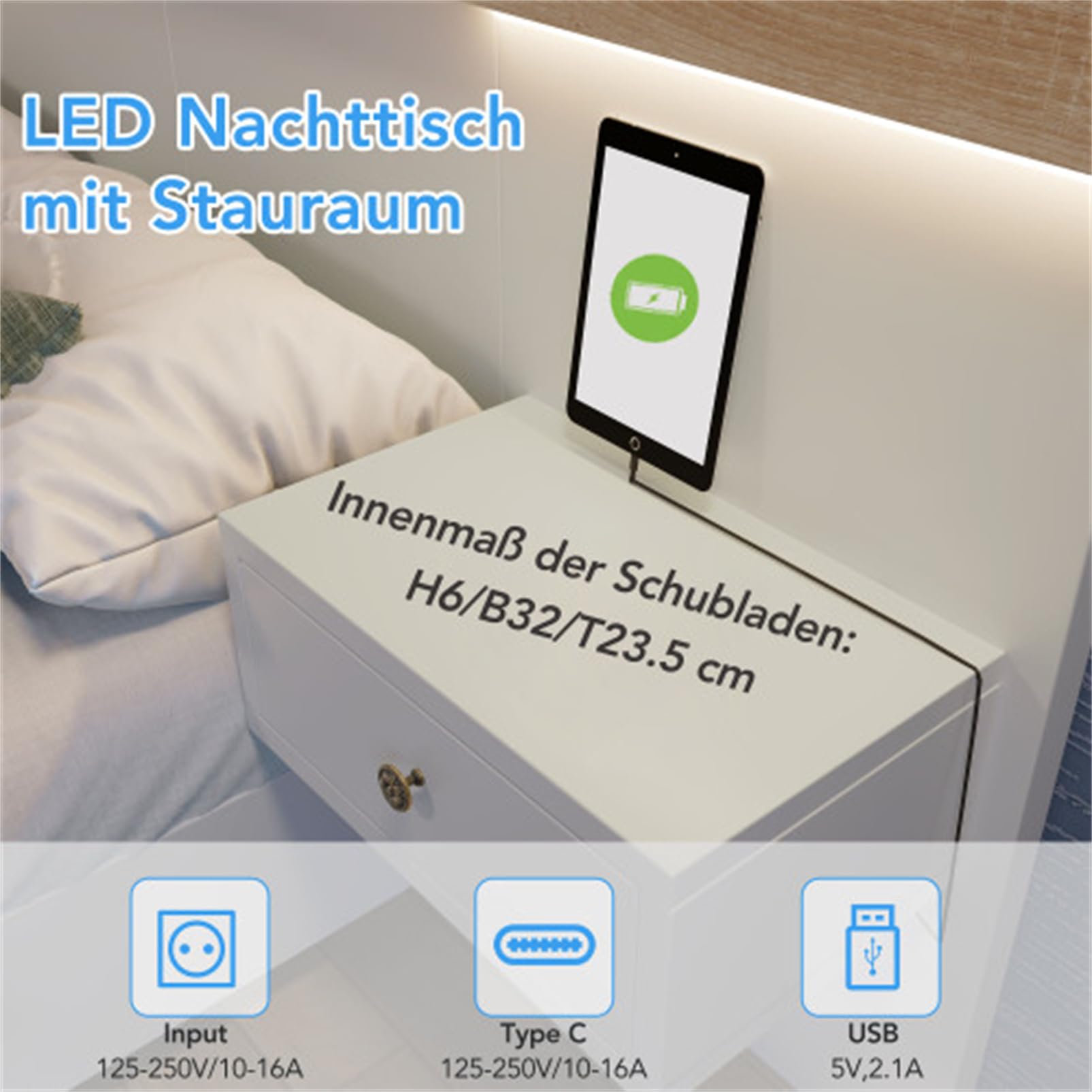 Letto Legno Con Testiera Composta Da Giroletto E Rete A Doghe Letto Matrimoniale Per Adulti Letti Galleggiante Familiare Per Camera Da Letto Per Gli Ospiti Bianco 140x200 Con 2 Comodini LED