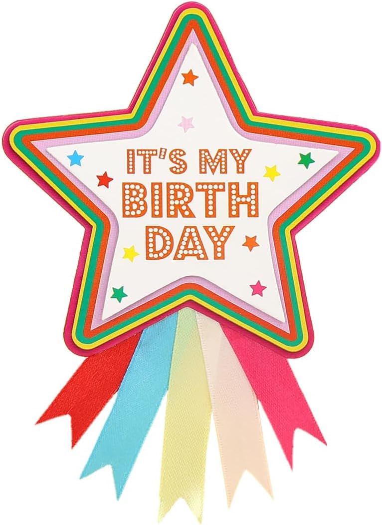 Talking Tables Happy Birthday Rosette Reusable Colourful Star Birthday Badge Decorations for Girls Adults Children Party Accessories Includes ‘It’s My Birthday’ Text 10cm Diameter