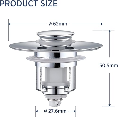 Miniatura 5 de Tapón universal 2 en 1 para lavabo de baño, paquete de 2 coladores de drenaje emergente para lavabo para orificios de drenaje de lavabo de Plata