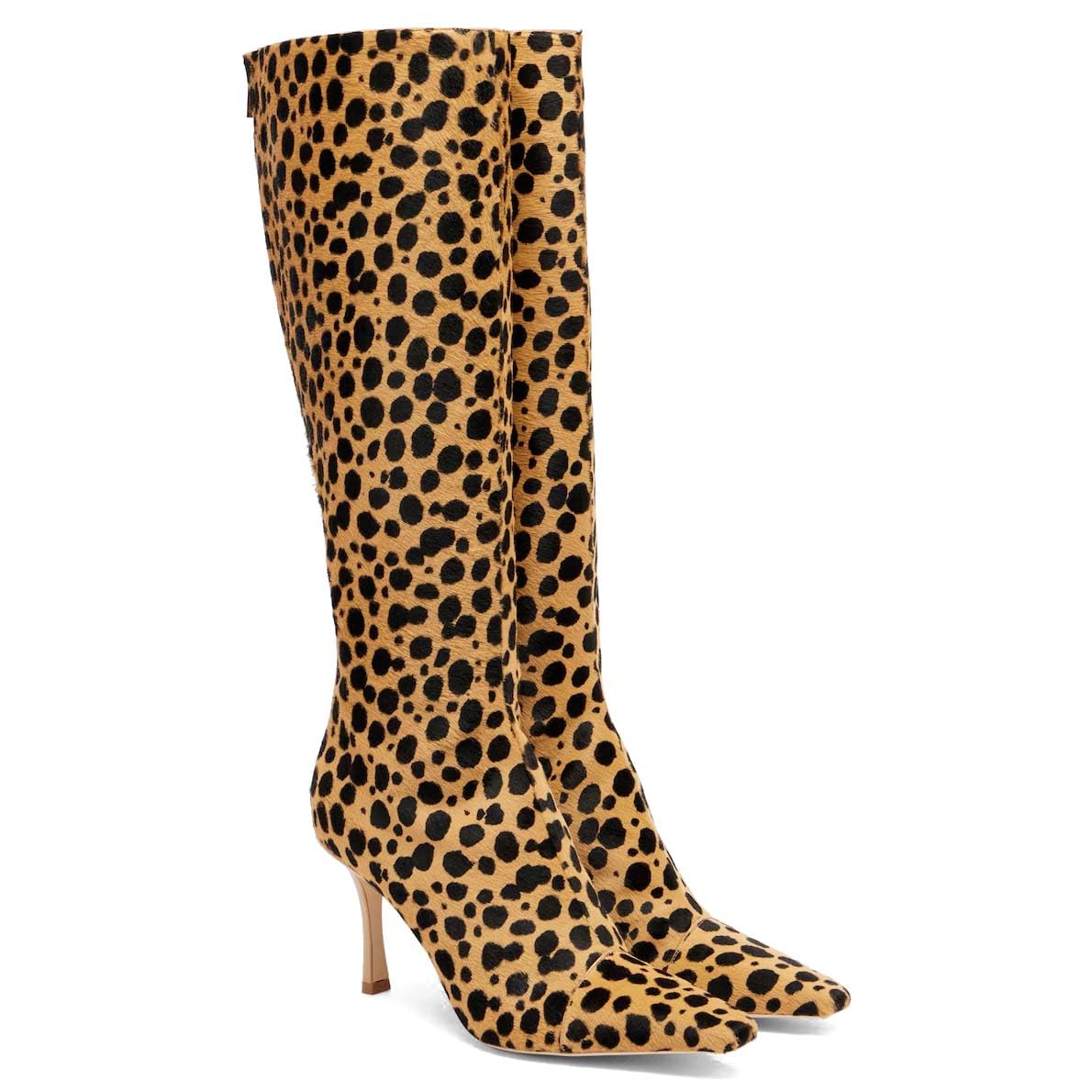 Womens Cheetah Print Zebra Print Knee High Boots Stiletto High Heel Pointed Toe Sexy Dress Boots Wide Calf