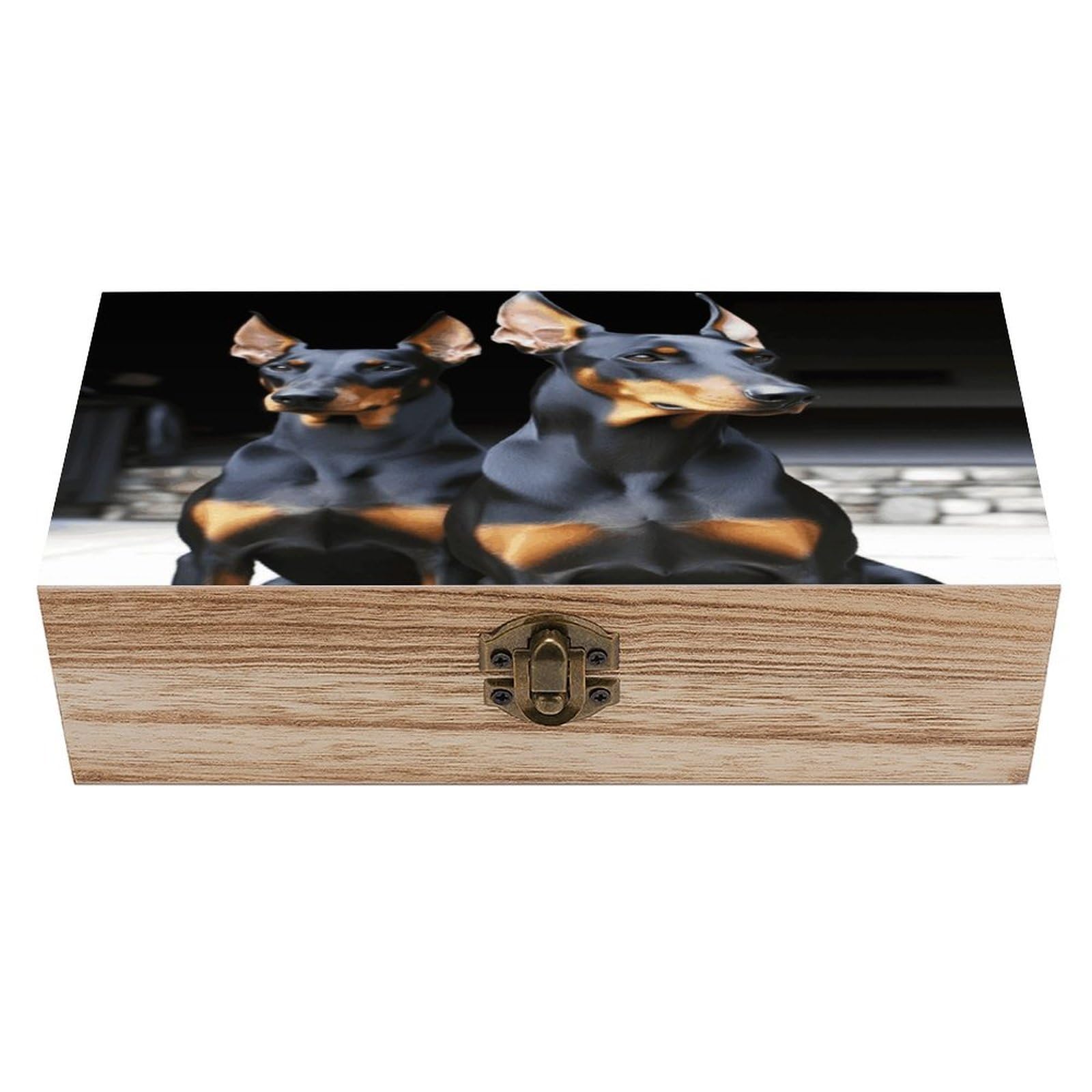 FekiLoot Natural Wooden Keepsake Box with Hinged Lid, 8x4 Inch Doberman Memory Box, Wood Jewelry Organizer & Trinket Holder, Gift for Men Women Anniversary Wedding