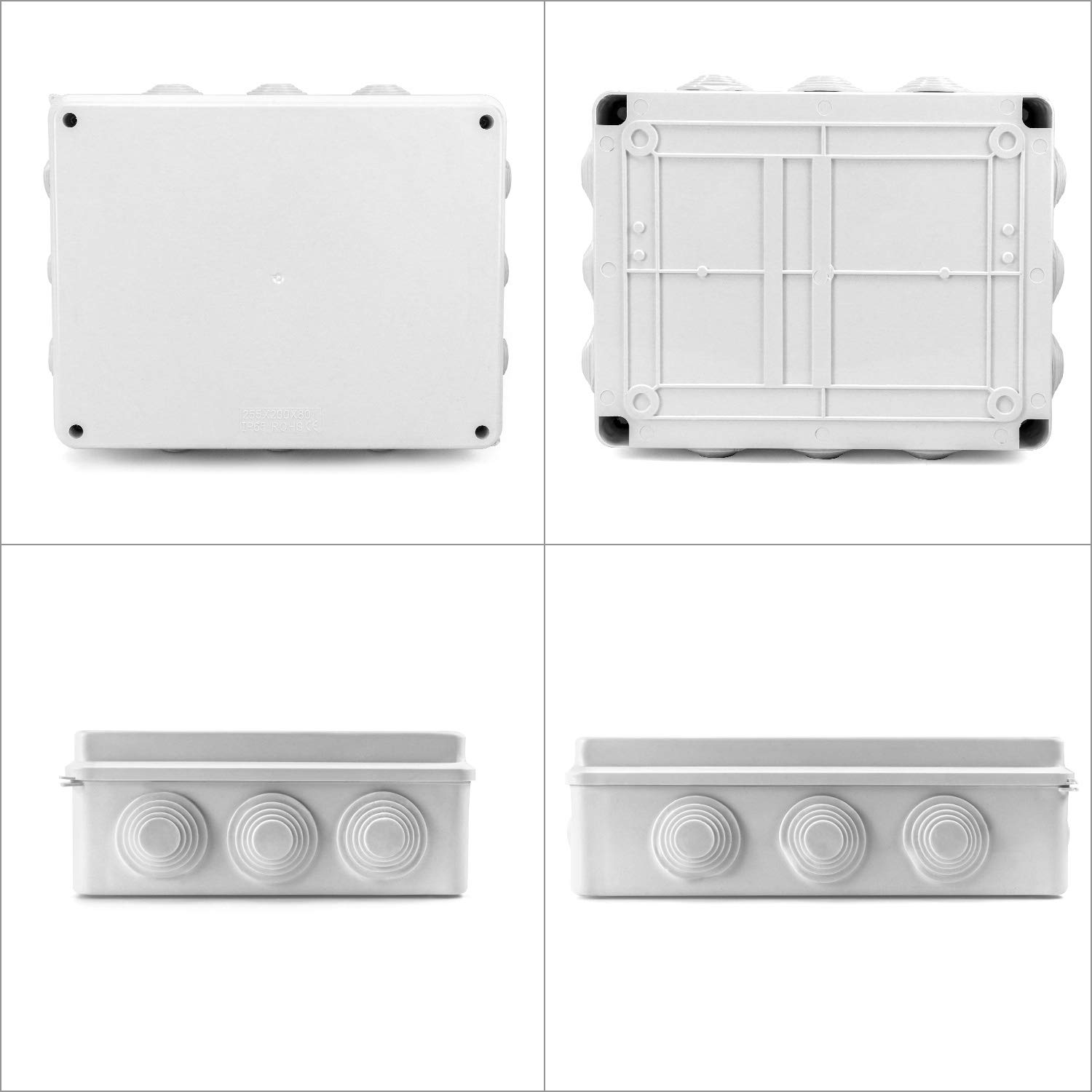 QWORK® Caja de derivación 255 x 200 x 80 mm, para exterior iluminación cable de conexión eléctrica, IP65, plástico ABS, blanco