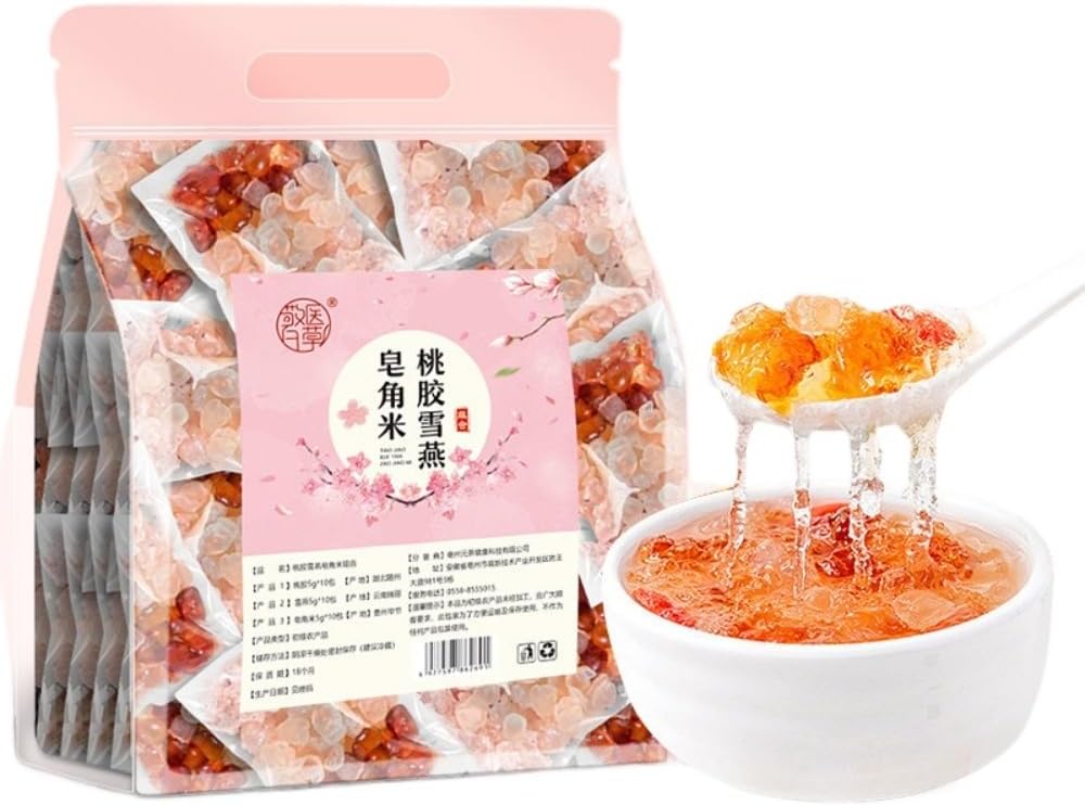 Peach Gum Snow Swallow Saponin Rice Combination, 15g*30 Individual Small Packets, Scientific Ratio, Natural Plant Raw Gum, No Additives, Yunnan Mountain Origin, Easy Soaking and Quick Cooking