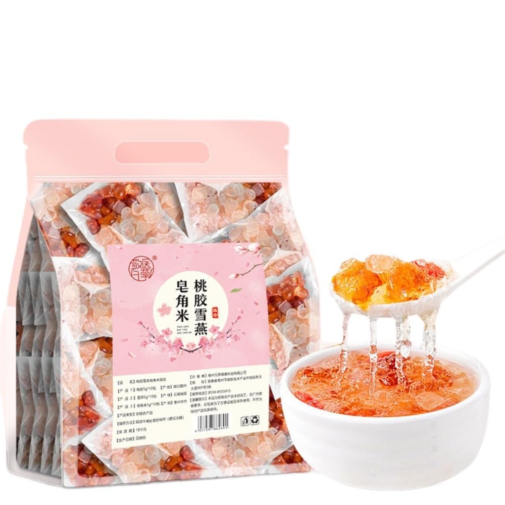 Peach Gum Snow Swallow Saponin Rice Combination, 15g*30 Individual Small Packets, Scientific Ratio, Natural Plant Raw Gum, No Additives, Yunnan Mountain Origin, Easy Soaking and Quick Cooking
