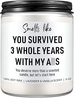 3 Year Anniversary Candle for Him, Her, Couples - 3rd Anniversary, Gifts for Husband, Wife, Leather Wedding Anniv. Gifts for Men, Women - 3 Years Dating Anniv. Presents