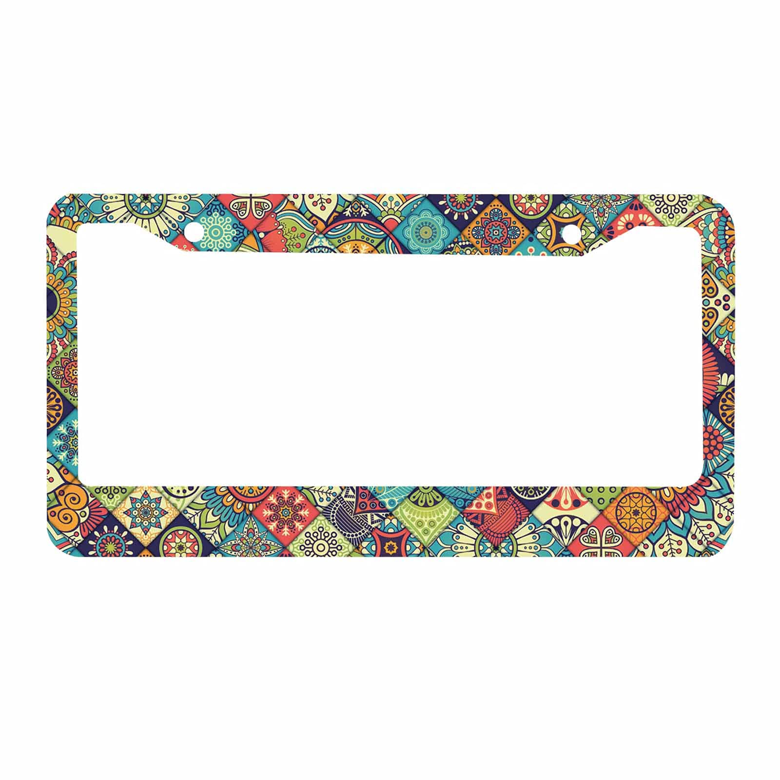 Nicokee Decorative License Plate Frame Geometric Pattern with Ornamental Floral Folk Art Abstract Car Tag Frame Aluminum Auto License Plate Holder for Men Women