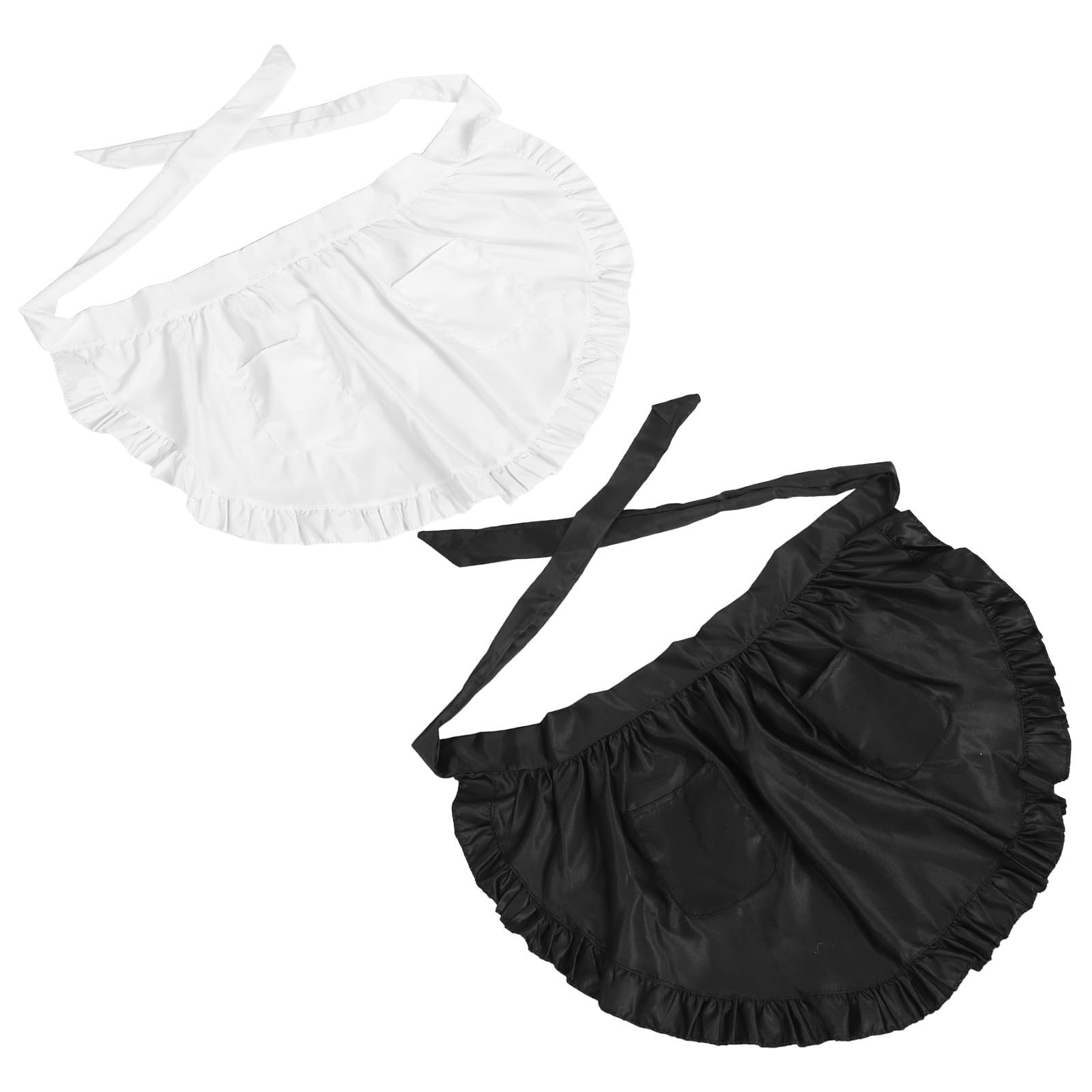 Healvian 10 Pièces Tablier Cuisine à Volants Blanc pour Femmes avec Double Poche, Ajustement Confortable Taille, pour Restaurants Cuisine, Style Élégant et Mignon