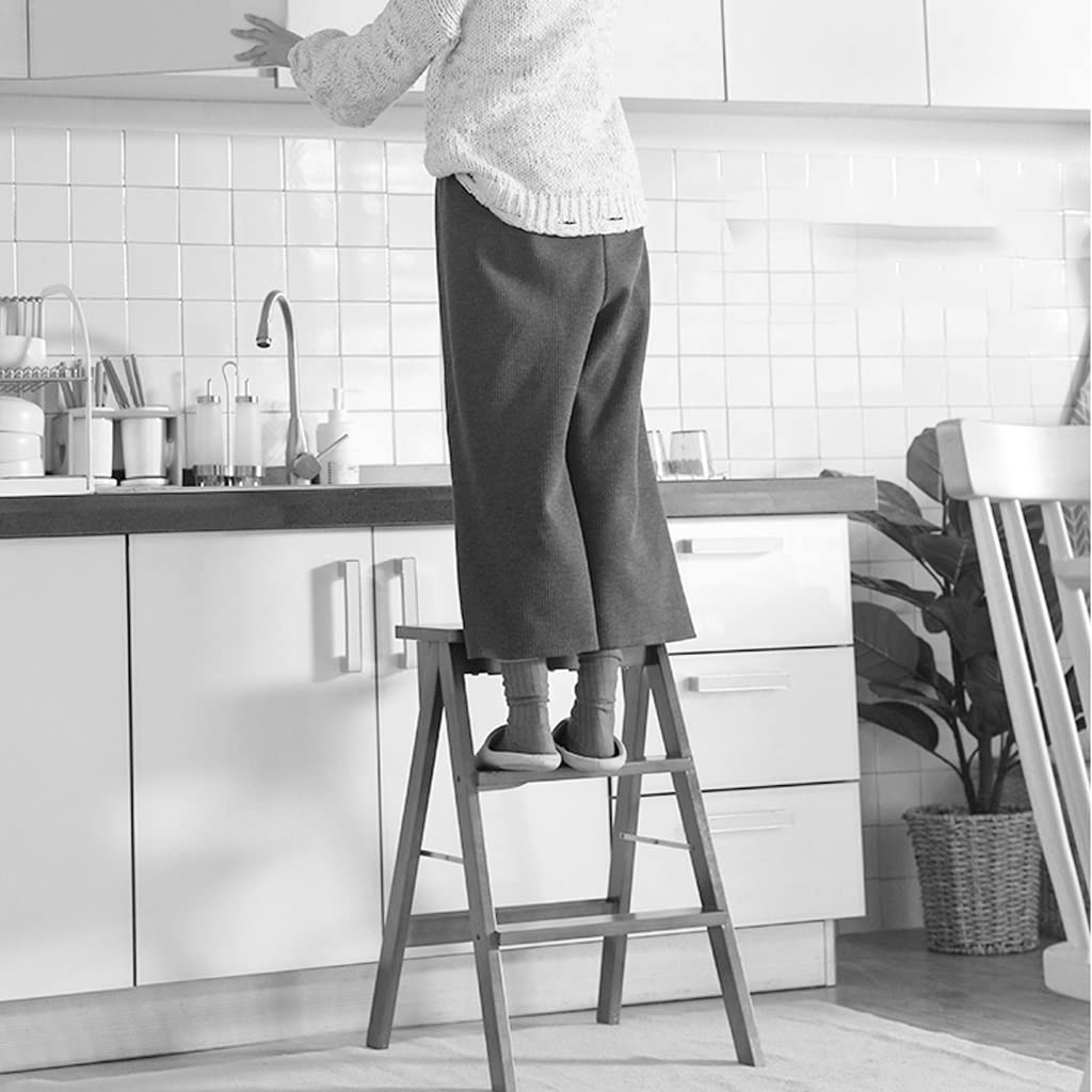 Escalera Plegable Taburete Alto De Cocina Escalera De Tres Escalones for El Hogar Taburete De Madera Material De Pino (Color : Blanco, S : 42x48x64cm)