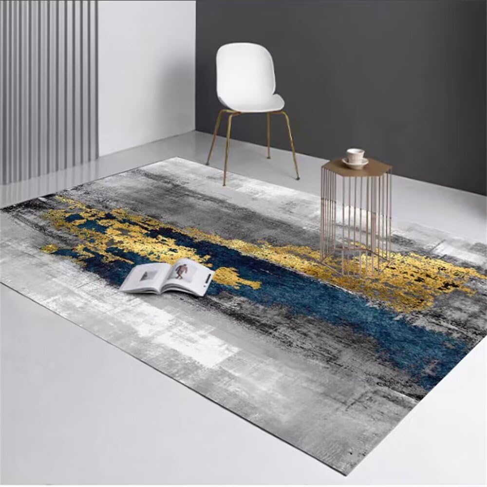 Tapis Moderne Gris-Bleu Haute Densité au Design Coloré