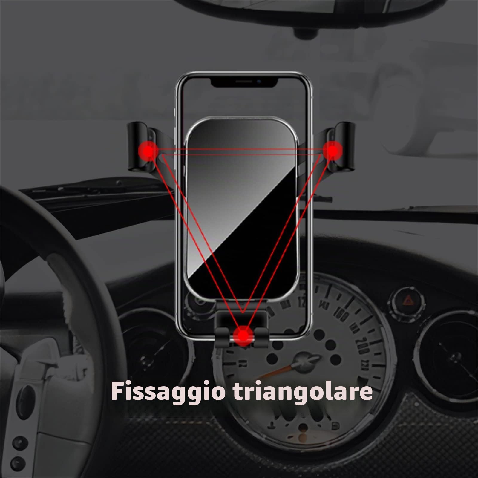 KUNGKIC Supporto per telefono auto Supporto regolabile per telefono auto compatibile con Mini Cooper R50 R52 R53 Accessori interni 360°Rotazione in lega di zinco ABS (nero)
