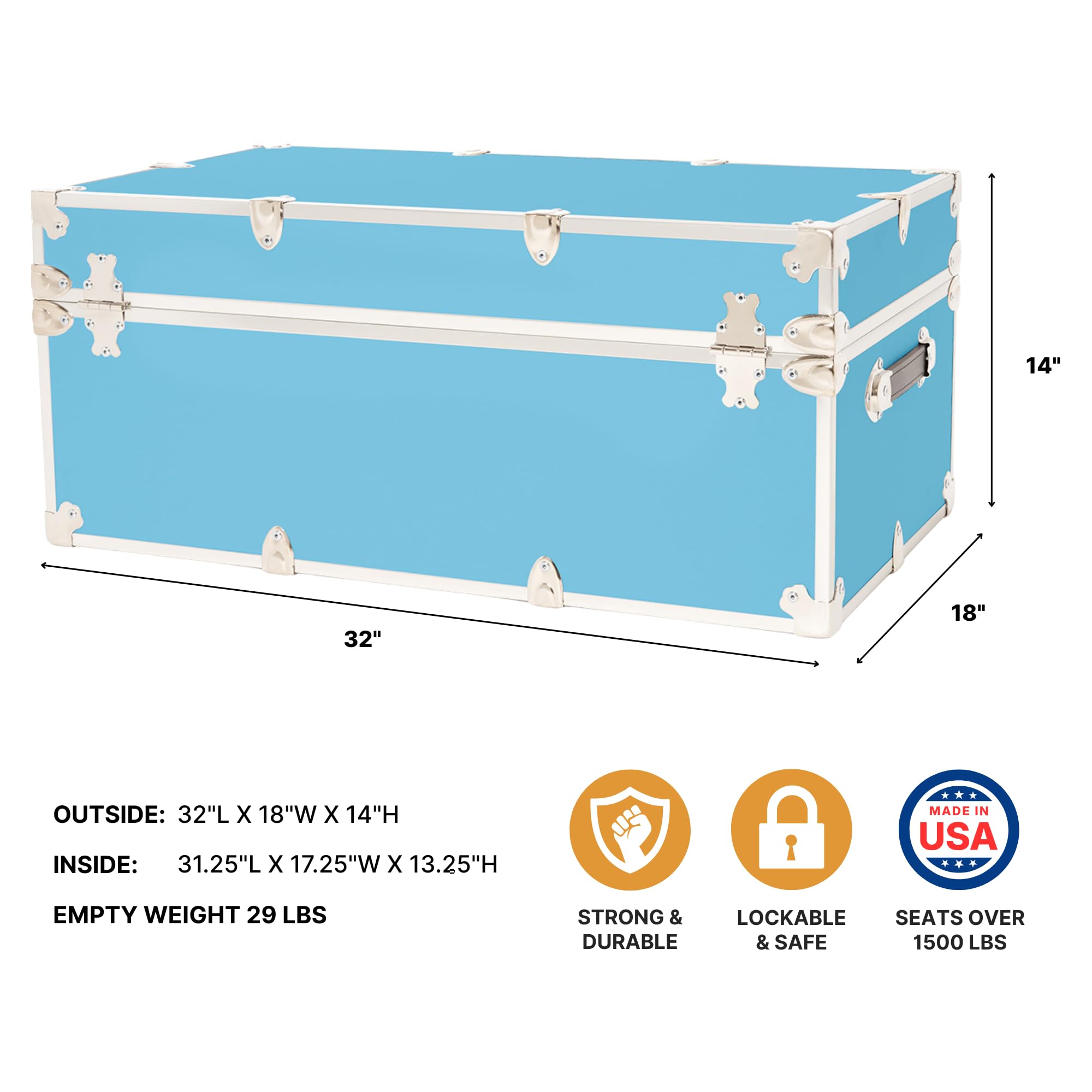 Rhino Trunk & Case Large Leather Embossed Vinyl Trunk With Removable Wheels, Summer Camp Footlocker, College Dorm Storage Chest, Sportsman Trunks - Seats 1000+ lbs. On Top 32