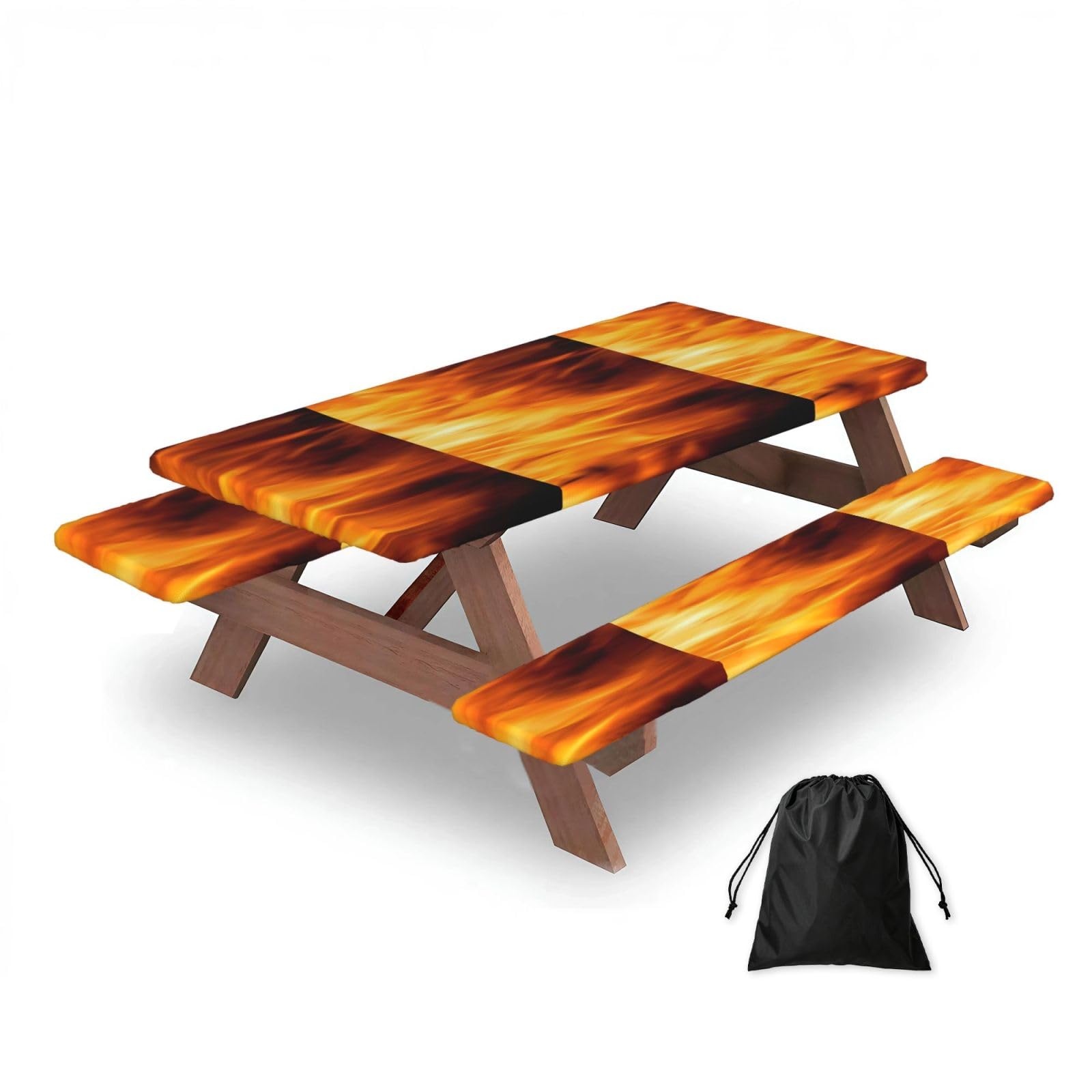 Dopklna As Picture Colorful Fire Flame, Picnic Table Cover With Bench Covers -Waterproof Elastic Fitted Tablecloth For Garden Camping Patio 76X152cm