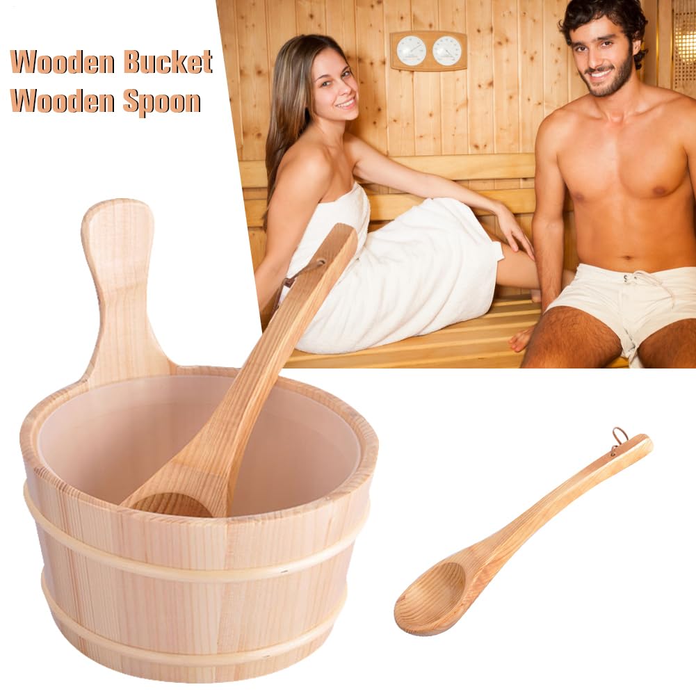 Seau Sauna | Kit Seau et louche en Bois | Fournitures Bain Seau Sauna 4L pour hammam, Sauna, Salle Bain