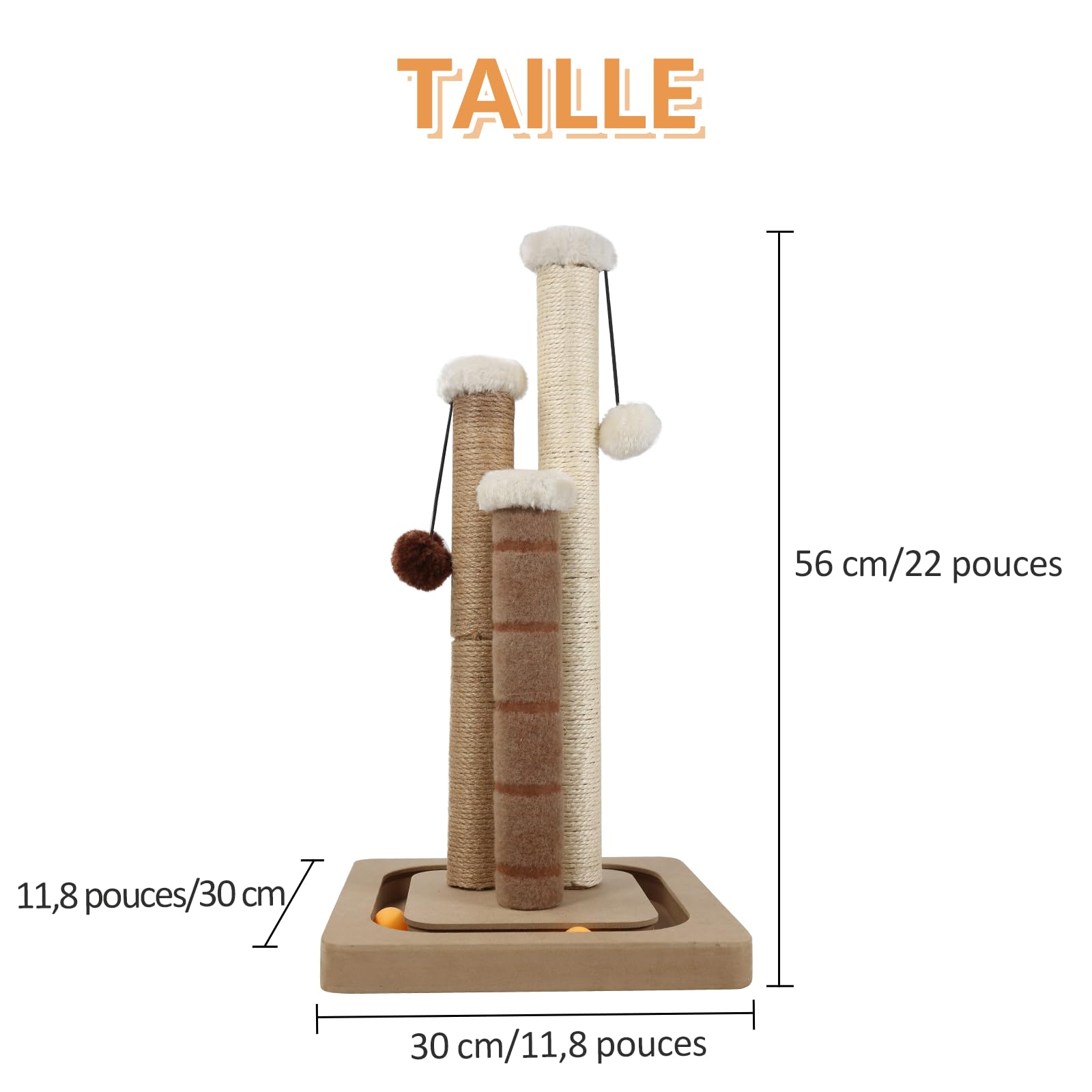 AUSCAT Griffoir pour Chat avec 3 poteaux à griffer, Griffoir Vertical en sisal avec balles suspendues et balles sur Rail, Griffoir pour Chats et Chatons d'Intérieur