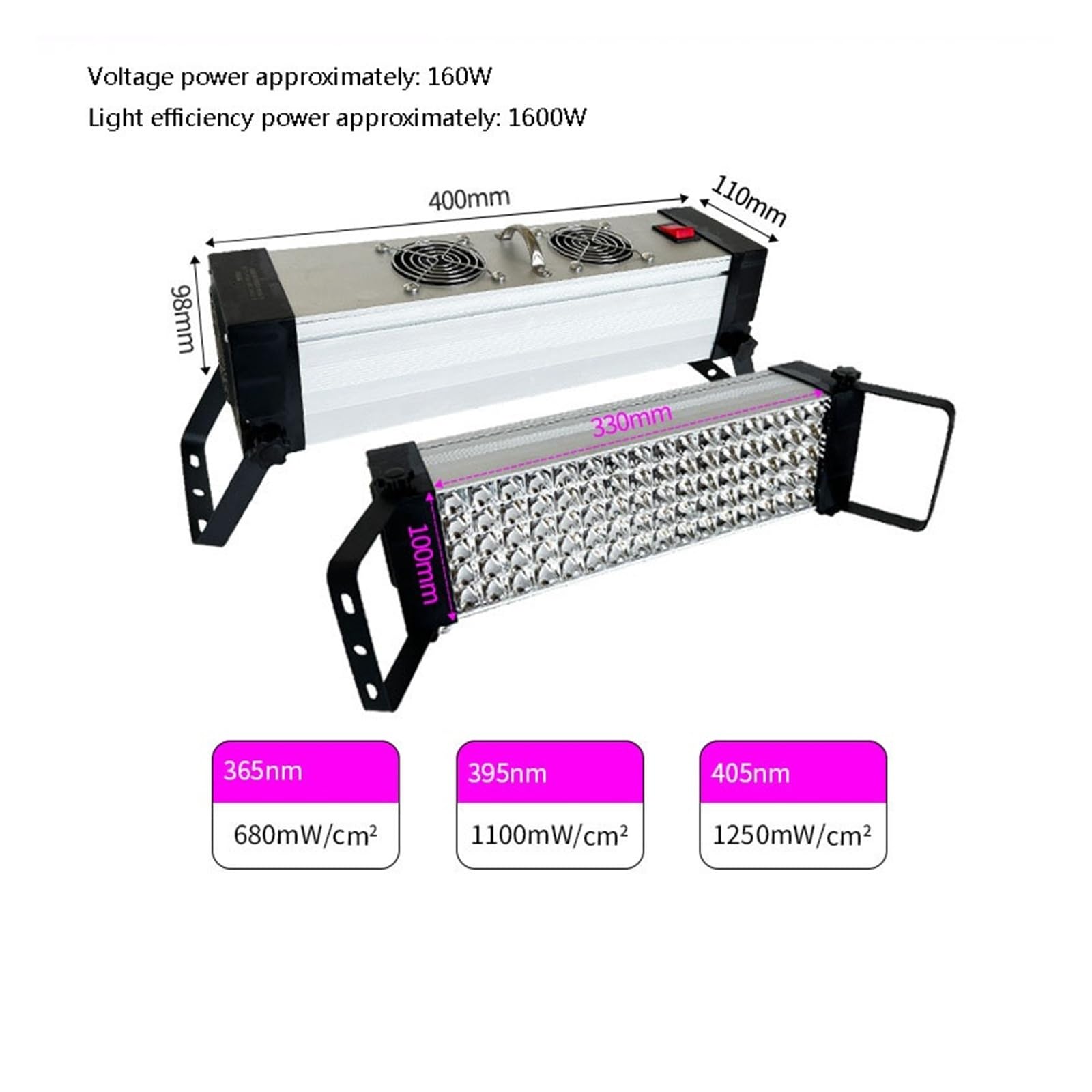 Lampa UV do utwardzania 365nm 395nm 405nm Klej Żywica Zielony olej Lutowanie Powłoka płytki PCB Ekran LCD Powszechnie używane(1600W,395nm)