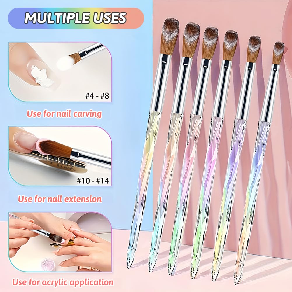 flintronic 6pcs Pinceles para Uñas, Pincel Acrilico Uñas, Cepillo de Uñas Acrílico, Tamaño 4/6/8/10/12/14 Pincel Plano Kit Manicura Set Pintura