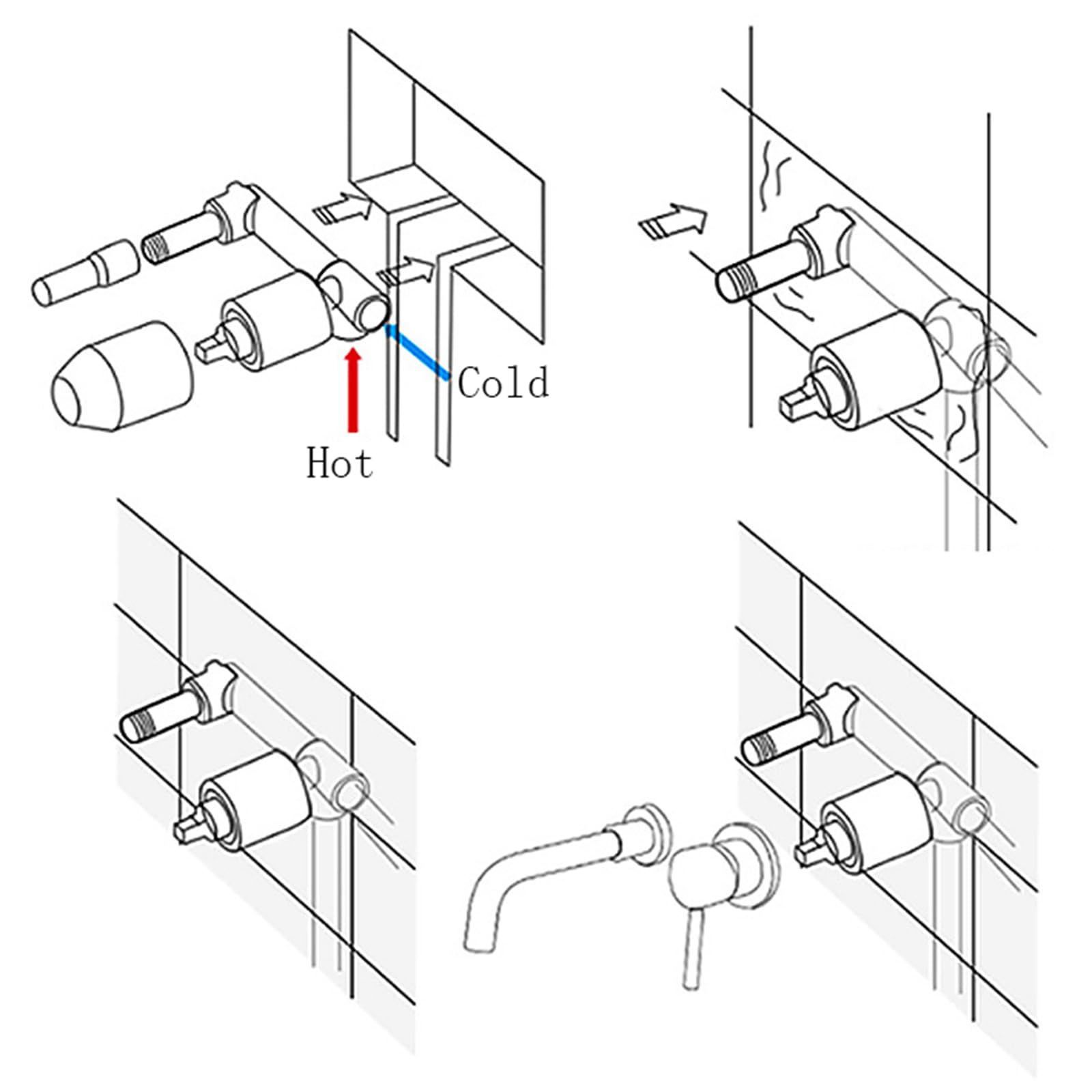 XJTNLB Grifo de Pared Lavabo Laton Griferia Baño Rotación de 360° Grifo Baño Grifería Lavabo Asa Única,Cromo,Un Carácter Manija