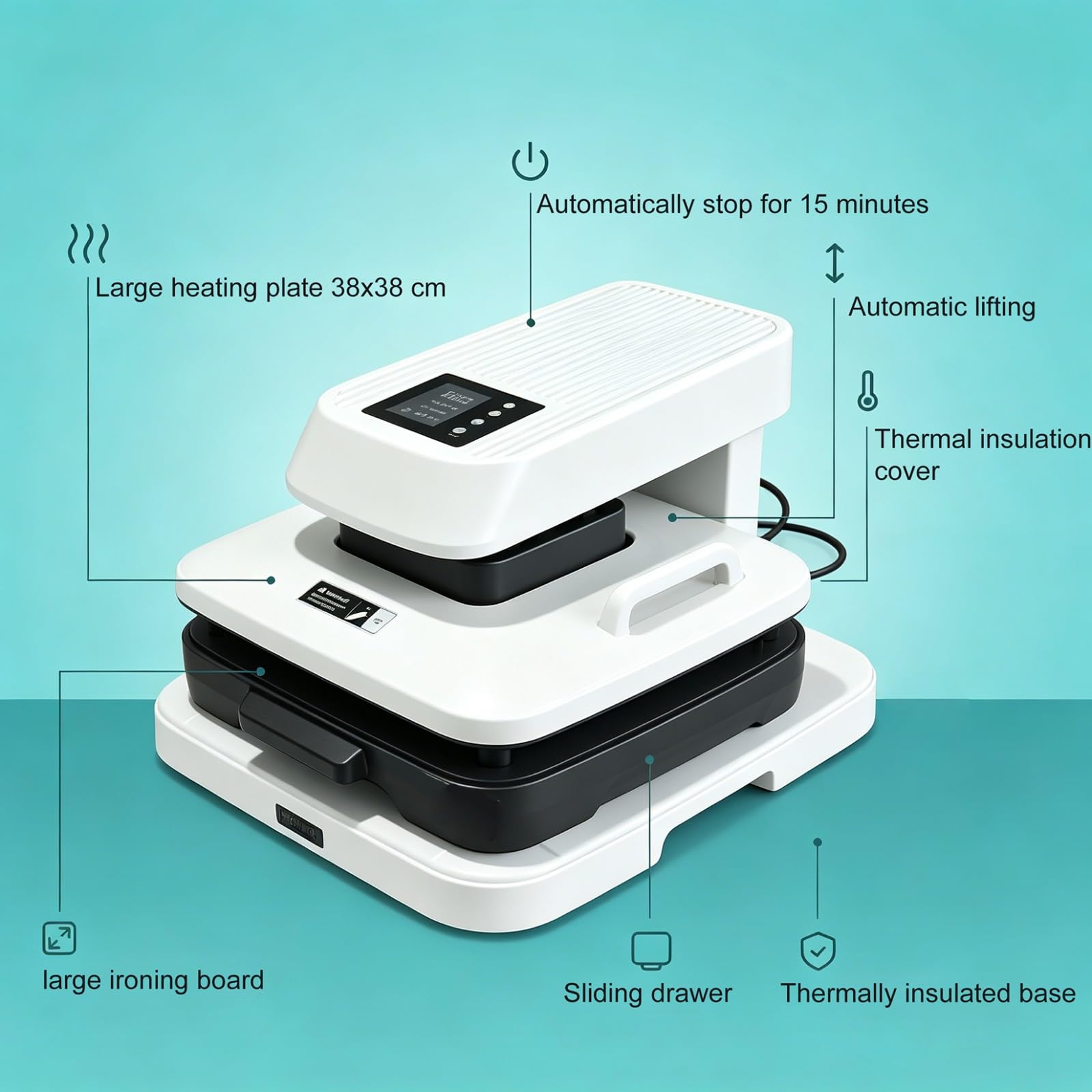 Máquina de Prensa de Calor Automática Prensa de Camisetas Inteligente15x15 In Para Sublimación con Prensa Liberación Automática Transferencia de Calor Control Digital de Temperatura Tiempo A,38*38CM