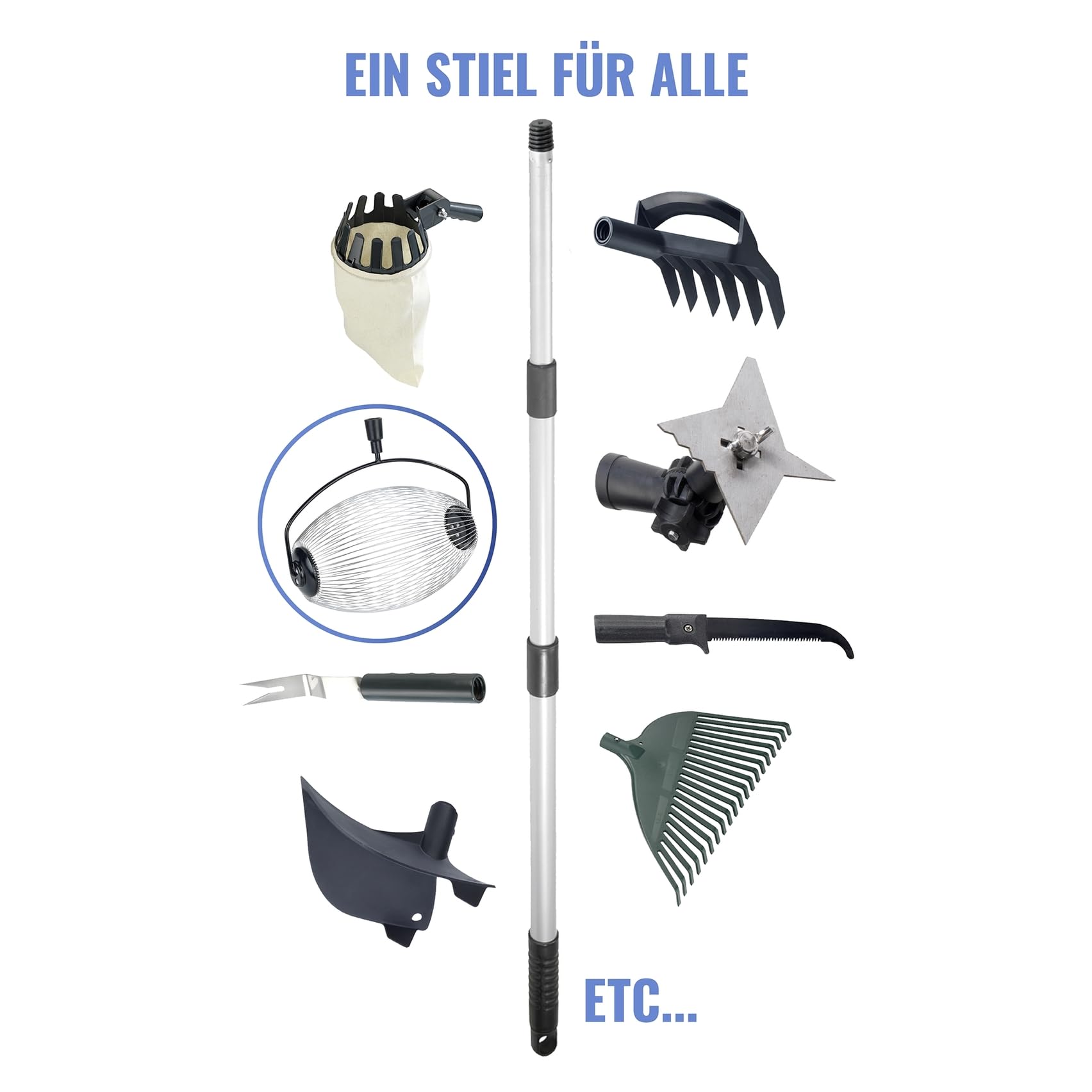 Maximex Gartengerät Rollsammler mit Teleskopstiel für effiziente Obstsammlung aus Edelstahl für Garten Schwarz Silber Grau 34 x 83-148 x 18.5 cm