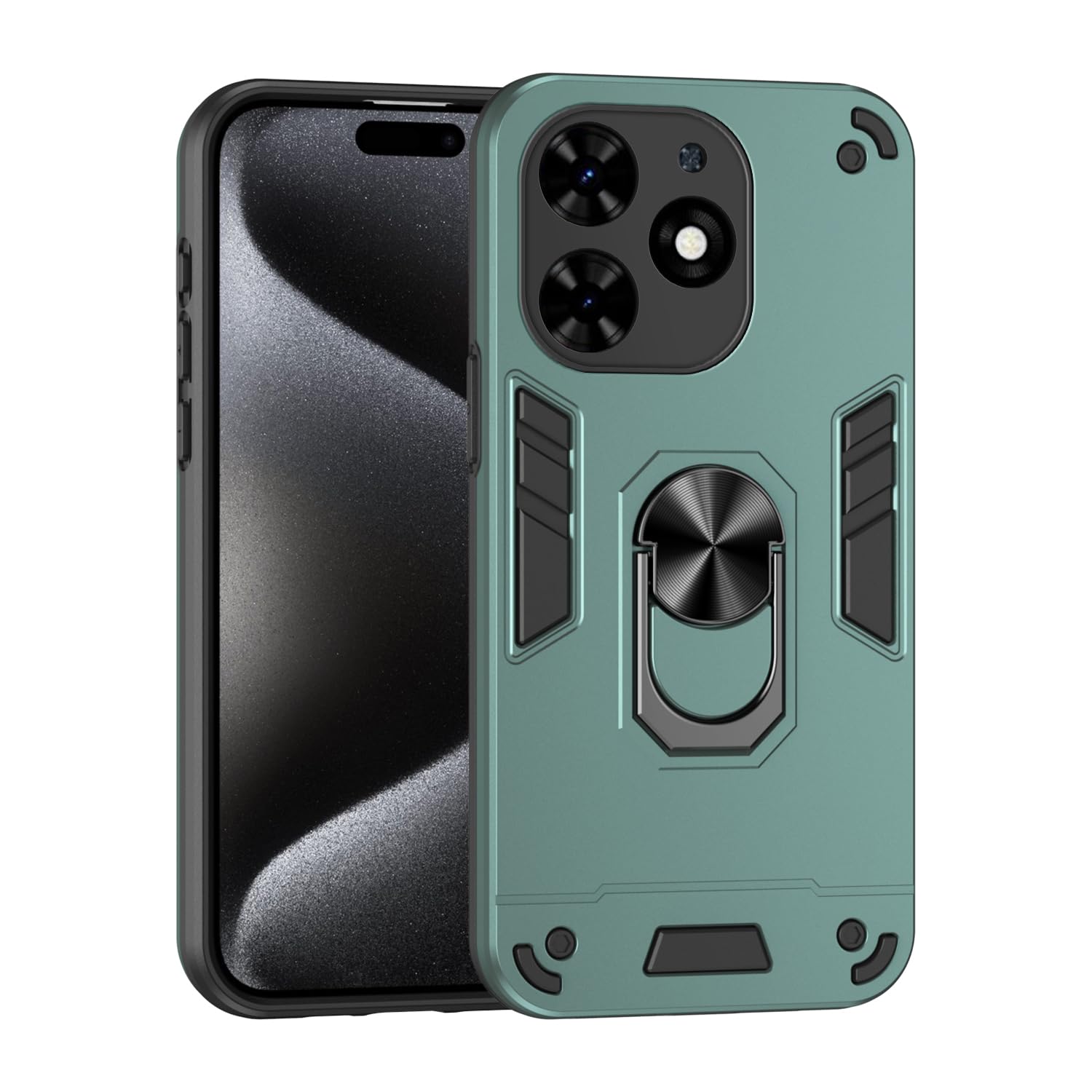 ZORSOME for Tecno Spark GO 2024/Spark 20 Full Protective Case, for Tecno Spark GO 2024/Spark 20 Mult Layer Rugged Shockproof Protective Case with Kickstand,Green