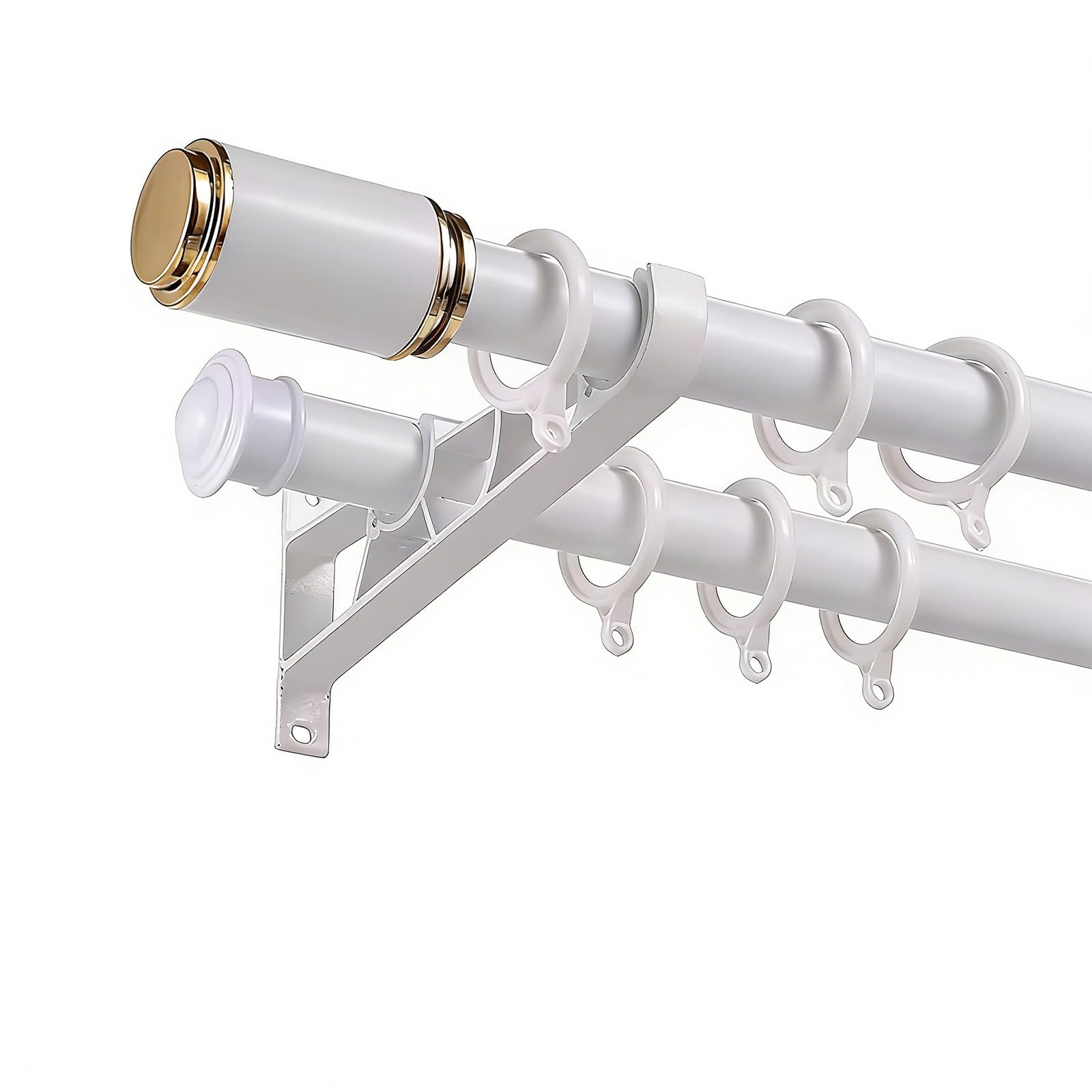 Bastoni per Tende Doppio Binario in Lega di Alluminio Supporto Robusto con Anelli Silenziosi per Tende Velate Oscuranti da Parete Soggiorno Camera(White,160CM)