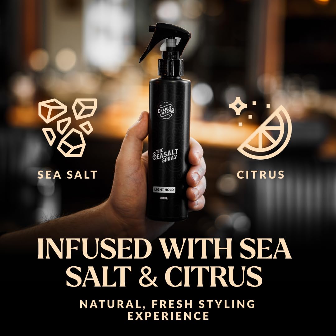 Charlemagne Spray au sel de mer pour homme - 200 ml, Spray à l'eau salée pour le volume et la texture (200 ml (1 paquet), Tenue légère)
