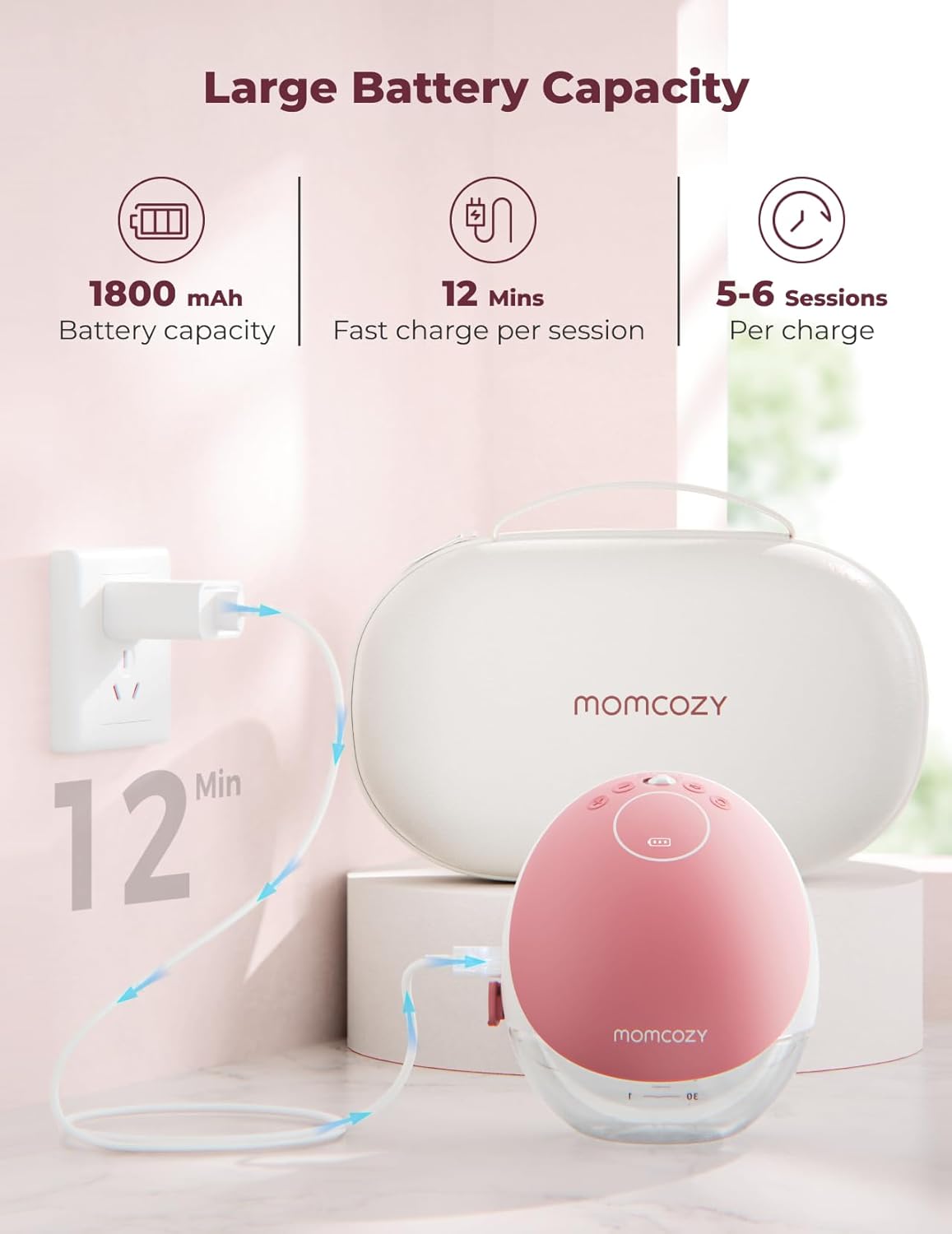 Momcozy Wearable Breast Pump, Hands Free Upgraded Mobile Flow | M9, App Discreet Control with Personalized Multi-Modes & 15 Levels, Wearable Breast Pump 24mm, 2 Pack Cozy Red - Image 5
