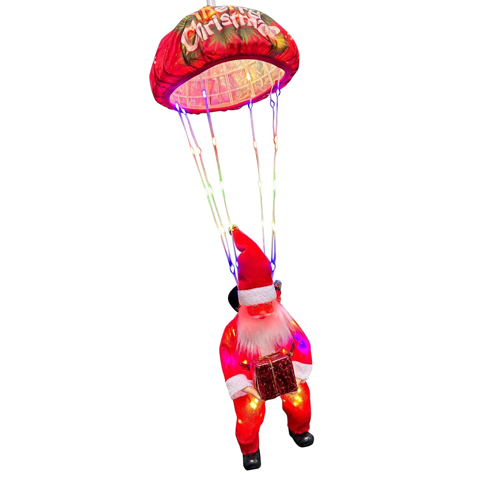 COOLHOOD Santa Parachutes Christmas Lights Battery Powered for Porch Fence Window Festival Decorations Waterproof LED Santa Light