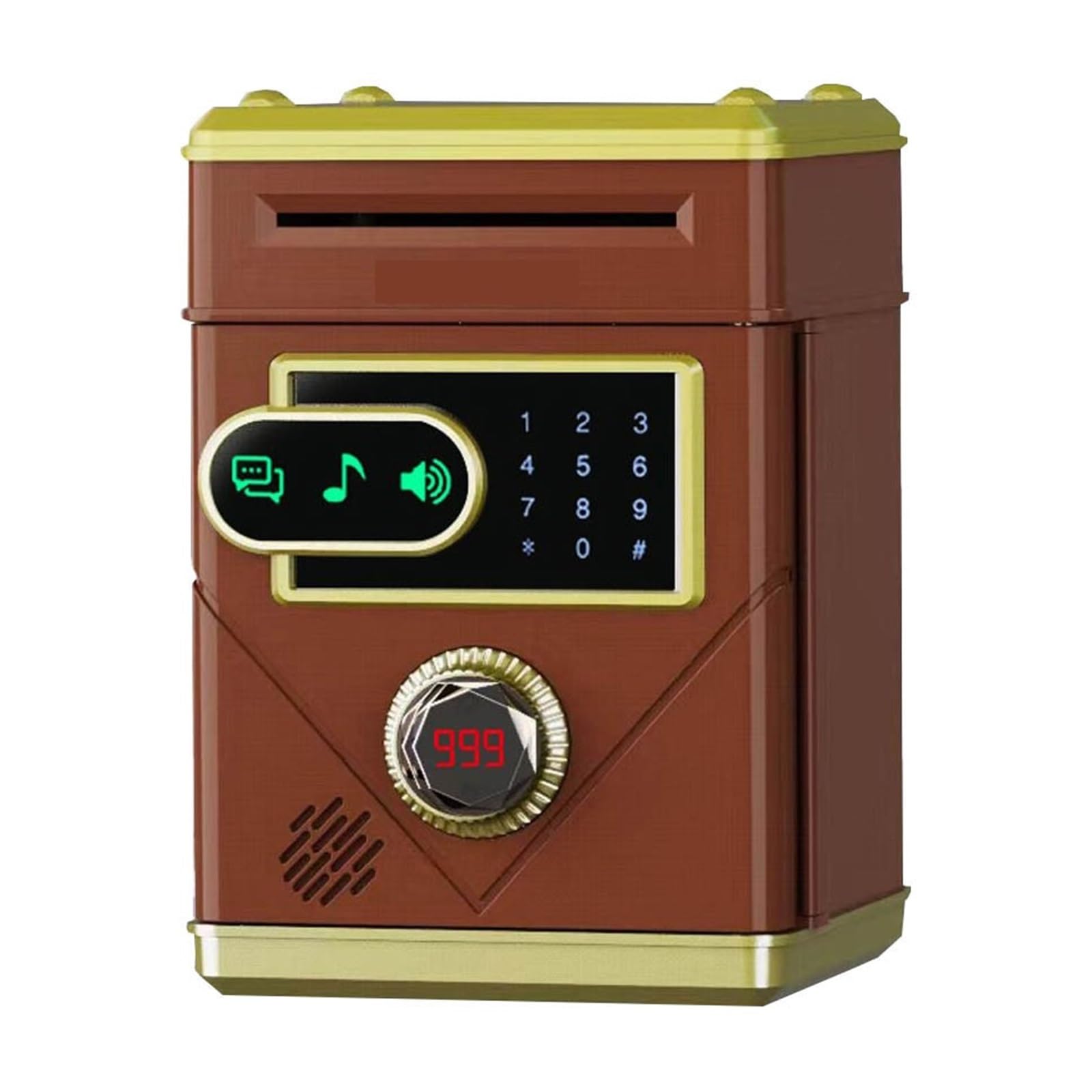 Kids Touch Screen Piggy Bank with Automatic Coin Counting and Safe Box(Brown)