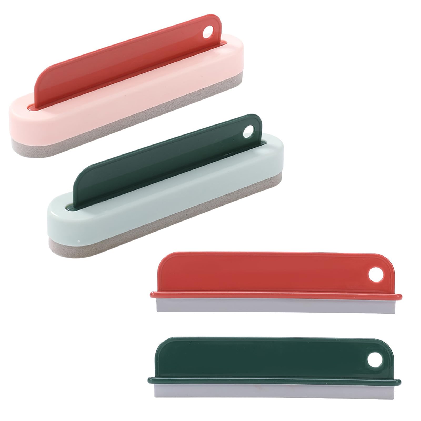 Eowppue 6-Piece Window Squeegees & Glass Brush 2-in-1 Glass Cleaning Tool-Soft Silicone Blade for Bathrooms Kitchens