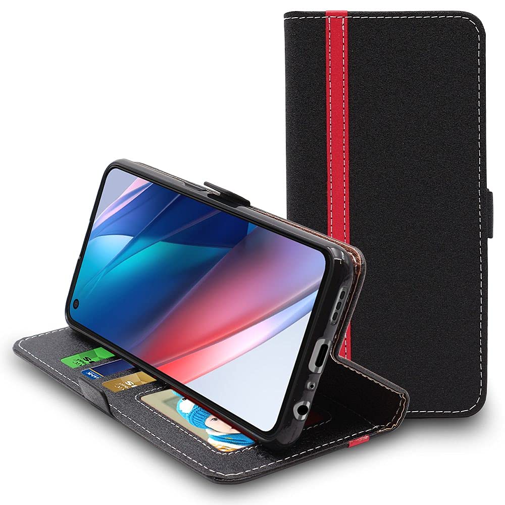 ebestStar - Cover per Xiaomi Mi A2 Lite, Custodia Libro Protezione Portafoglio, Pelle PU Porta Carte, Nero/Rosso + Vetro Temperato